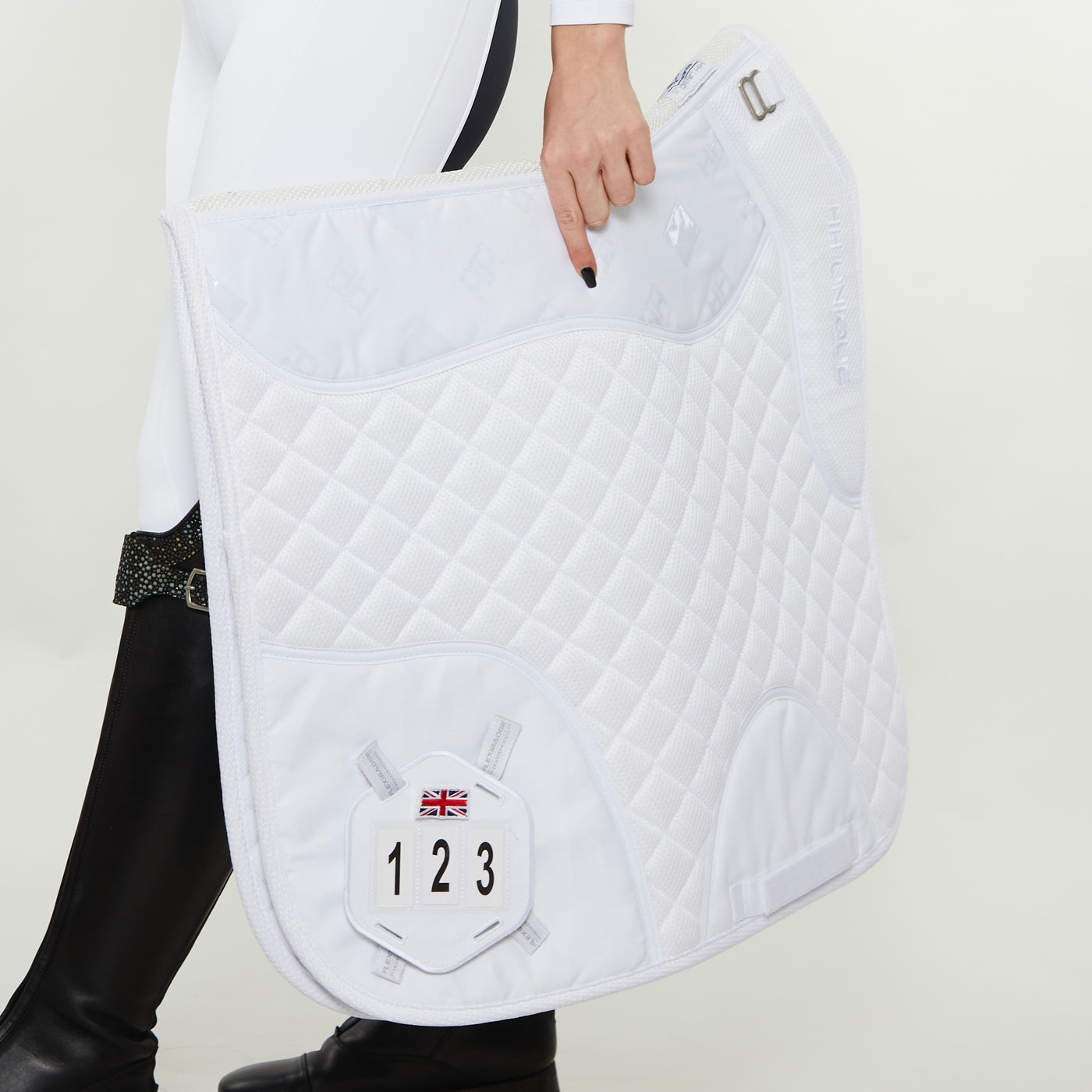 2-1 White FlexiBadge4D™️ Grip Gel Competition Dressage Pad Kit