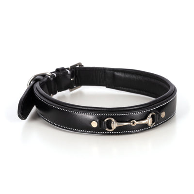 Snaffle Dog Collar made from luxury English butter soft leather. Double layered padding for extra comfort. Complete with Silver snaffle decoration and HH Unique Leather Stamps - Horzehoods